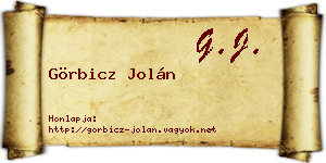 Görbicz Jolán névjegykártya