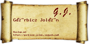 Görbicz Jolán névjegykártya